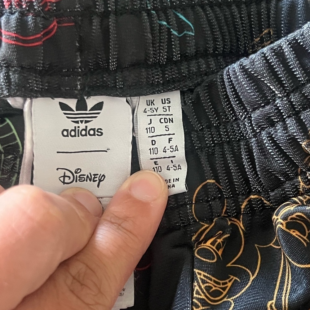 Adidas Black Track Pants with Colorful Cartoon Mickey Graphics Disney - Picture 6 of 7
